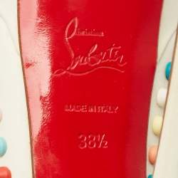 Pre Owned Christian Louboutin White Leather Lady Peep Multicolor Spikes Slingback Sandals Size 38.5