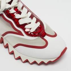 Pre Owned Christian Louboutin White/Red Mesh and Patent Leather Sharkina Sneakers Size 38