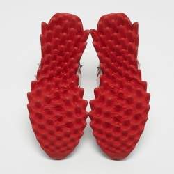 Pre Owned Christian Louboutin White/Red Mesh and Patent Leather Sharkina Sneakers Size 38