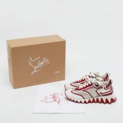 Pre Owned Christian Louboutin White/Red Mesh and Patent Leather Sharkina Sneakers Size 38