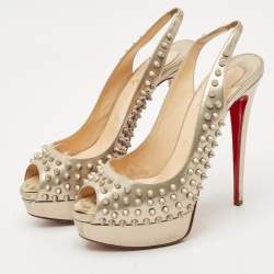 Pre Owned Christian Louboutin Gold  Leather Clou Noeud Platform Slingback Sandals Size 39.5