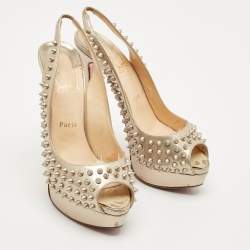 Pre Owned Christian Louboutin Gold  Leather Clou Noeud Platform Slingback Sandals Size 39.5