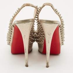 Pre Owned Christian Louboutin Gold  Leather Clou Noeud Platform Slingback Sandals Size 39.5