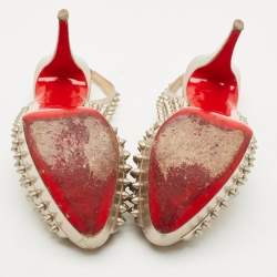 Pre Owned Christian Louboutin Gold  Leather Clou Noeud Platform Slingback Sandals Size 39.5