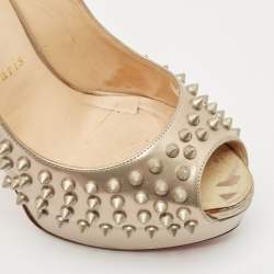 Pre Owned Christian Louboutin Gold  Leather Clou Noeud Platform Slingback Sandals Size 39.5