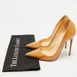 Pre Owned Christian Louboutin Beige Patent Leather Kate Pumps Size 37.5