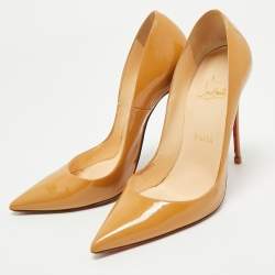 Pre Owned Christian Louboutin Beige Patent Leather Kate Pumps Size 37.5