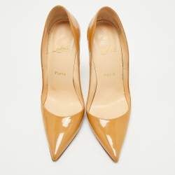 Pre Owned Christian Louboutin Beige Patent Leather Kate Pumps Size 37.5