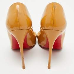 Pre Owned Christian Louboutin Beige Patent Leather Kate Pumps Size 37.5