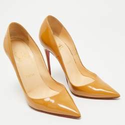 Pre Owned Christian Louboutin Beige Patent Leather Kate Pumps Size 37.5