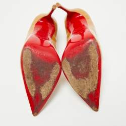 Pre Owned Christian Louboutin Beige Patent Leather Kate Pumps Size 37.5