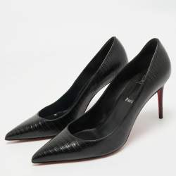 Pre Owned Christian Louboutin Black Lizard Embossed Leather Kate Pumps Size 41