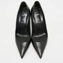 Pre Owned Christian Louboutin Black Lizard Embossed Leather Kate Pumps Size 41