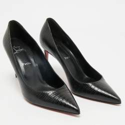 Pre Owned Christian Louboutin Black Lizard Embossed Leather Kate Pumps Size 41