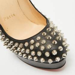 Pre Owned Christian Louboutin Black Leather Bianca Spike Platform Pumps Size 35