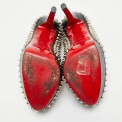 Pre Owned Christian Louboutin Black Leather Bianca Spike Platform Pumps Size 35