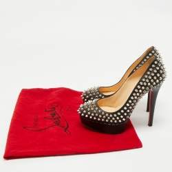 Pre Owned Christian Louboutin Black Leather Bianca Spike Platform Pumps Size 35