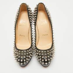 Pre Owned Christian Louboutin Black Leather Bianca Spike Platform Pumps Size 35