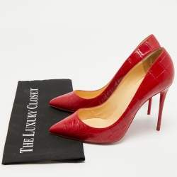 Pre Owned Christian Louboutin Red Croc Embossed Leather Pigalle Follies Pumps Size 40