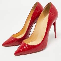 Pre Owned Christian Louboutin Red Croc Embossed Leather Pigalle Follies Pumps Size 40