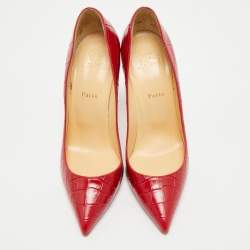 Pre Owned Christian Louboutin Red Croc Embossed Leather Pigalle Follies Pumps Size 40