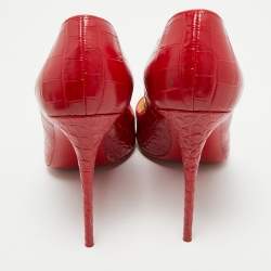 Pre Owned Christian Louboutin Red Croc Embossed Leather Pigalle Follies Pumps Size 40