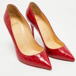 Pre Owned Christian Louboutin Red Croc Embossed Leather Pigalle Follies Pumps Size 40