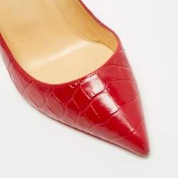 Pre Owned Christian Louboutin Red Croc Embossed Leather Pigalle Follies Pumps Size 40
