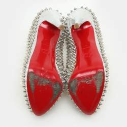 Pre Owned Christian Louboutin Metallic Silver Leather Alti Spike Platform Pumps Size 37