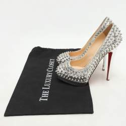Pre Owned Christian Louboutin Metallic Silver Leather Alti Spike Platform Pumps Size 37