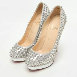 Pre Owned Christian Louboutin Metallic Silver Leather Alti Spike Platform Pumps Size 37