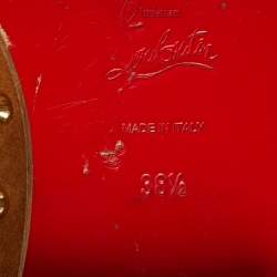 Pre Owned Christian Louboutin Brown Suede Spikes Mid Calf Riding Boots Size 38.5