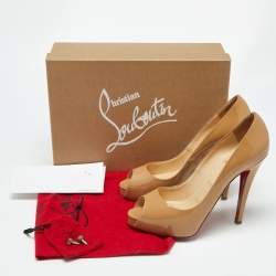 Pre Owned Christian Louboutin Beige Patent Leather Very Prive Pumps Size 37.5