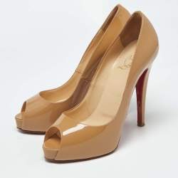 Pre Owned Christian Louboutin Beige Patent Leather Very Prive Pumps Size 37.5