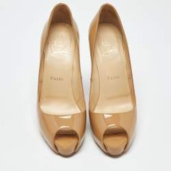 Pre Owned Christian Louboutin Beige Patent Leather Very Prive Pumps Size 37.5