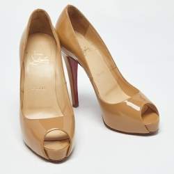 Pre Owned Christian Louboutin Beige Patent Leather Very Prive Pumps Size 37.5