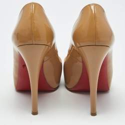 Pre Owned Christian Louboutin Beige Patent Leather Very Prive Pumps Size 37.5