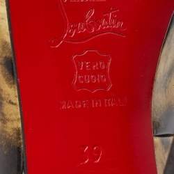 Pre Owned Christian Louboutin Black/Gold Printed Patent Leather No Prive Peep Toe Slingback Sandals Size 39