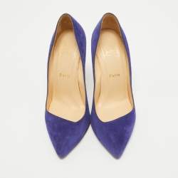 مملوكة مسبقًا حذاء كعب عالى كريستيان لوبوتان كورنيل سويد أزرق مقاس 37