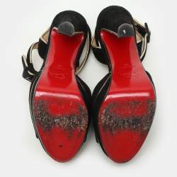 Pre Owned Christian Louboutin Burgundy  Suede LouLou Dance Platform Ankle Strap Sandals Size 36