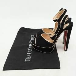 Pre Owned Christian Louboutin Burgundy  Suede LouLou Dance Platform Ankle Strap Sandals Size 36