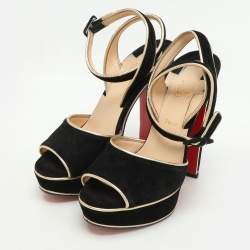 Pre Owned Christian Louboutin Burgundy  Suede LouLou Dance Platform Ankle Strap Sandals Size 36