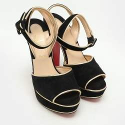 Pre Owned Christian Louboutin Burgundy  Suede LouLou Dance Platform Ankle Strap Sandals Size 36