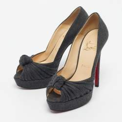 Pre Owned Christian Louboutin Black Wool Jenny Platform Pumps Size 38