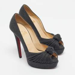 Pre Owned Christian Louboutin Black Wool Jenny Platform Pumps Size 38