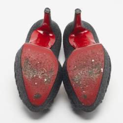 Pre Owned Christian Louboutin Black Wool Jenny Platform Pumps Size 38