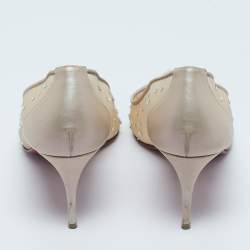 Pre Owned Christian Louboutin Beige Crystal Embellished Mesh and Leather Follies Strass Pumps Size 38.5