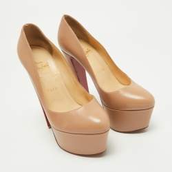 Pre Owned Christian Louboutin Beige Leather Bianca Platform Pumps Size 37.5