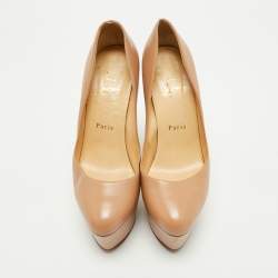 Pre Owned Christian Louboutin Beige Leather Bianca Platform Pumps Size 37.5