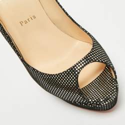 Pre Owned Christian Louboutin Black/Gold Laminated Suede Platform Lady Peep Toe Pumps Size 39